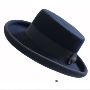 Tina Too Hat Navy Wool Wide Brim Made By Bollman Hat Co Vintage 80s